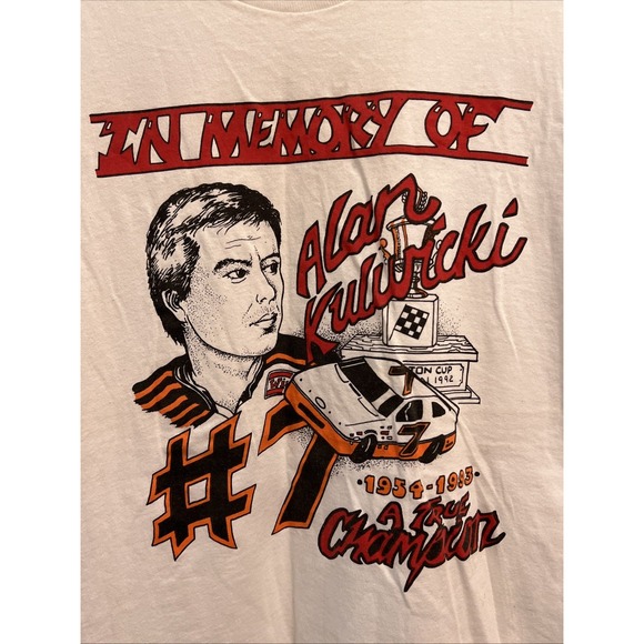 VTG 90s In Memory Of Alan Kulwicki #7 NASCAR T-Shirt, Single Stitch MADE IN USA - Picture 2 of 6